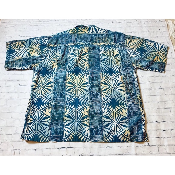 Johari West Shirt Mens 2XL Button Down Beige Blue Green Floral Hawaiian Camp - Picture 9 of 10